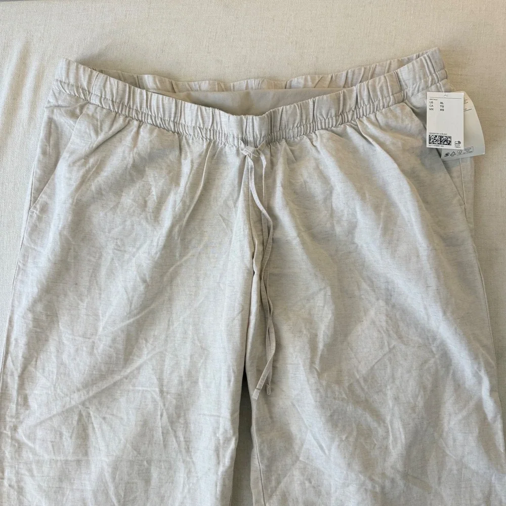 H&M MAMA Linen Blend Maternity Pants XL Beige Straight Leg Over Belly NWT